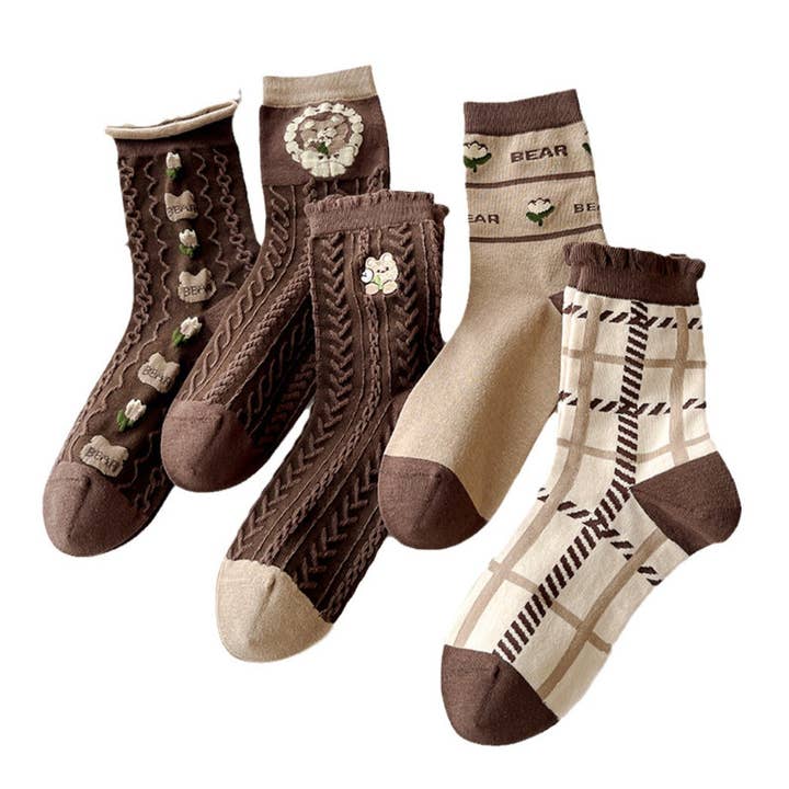 Rufia - Meias de Xadrez com Urso de Desenho Animado até ao Meio da Perna e outras tendências em Compre roupa academia B2B. Devoluções gratuitas e condições de pagamento a 60 dias na Faire na Faire.