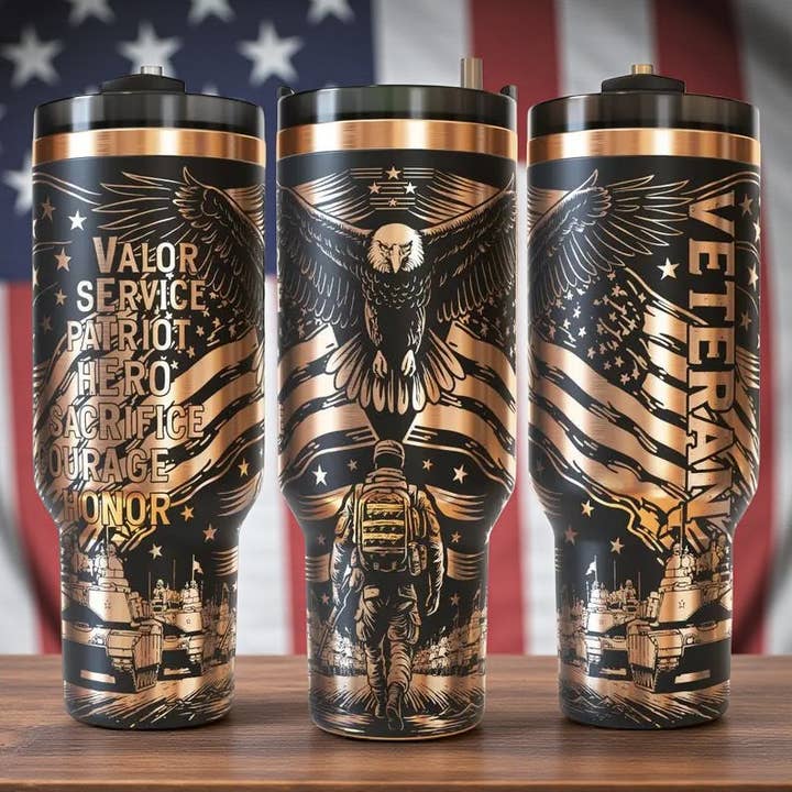 🦅 Valor & Honor Veteran Tribute – 40oz Tumbler with Handle for wholesale by Handmadeohio