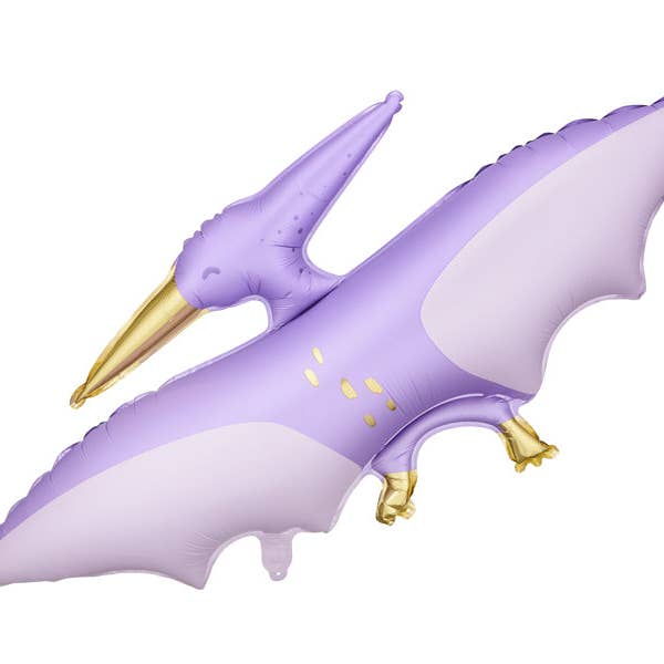 Ellie's Party Supply - Wholesale Balloon - Purple & Gold Pterodactyl Foil Balloon - Dinosaur Party Centerpiece | 45x20.5 Inches0