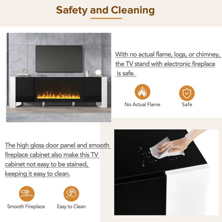 39F Inc. - Wholesale Console Table - 68.1"W Modern TV Stand w/34.2" Fireplace (Up to 78" TVs)5