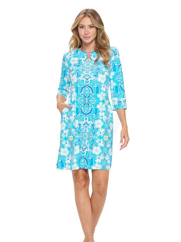 Julie Azure Tile Tunic Dress for wholesale by ARYEH