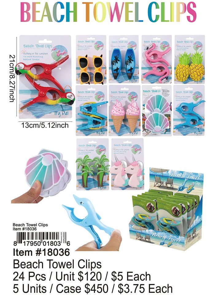 Beach Towel Clips 24 Pcs. for wholesale by Puka Creations