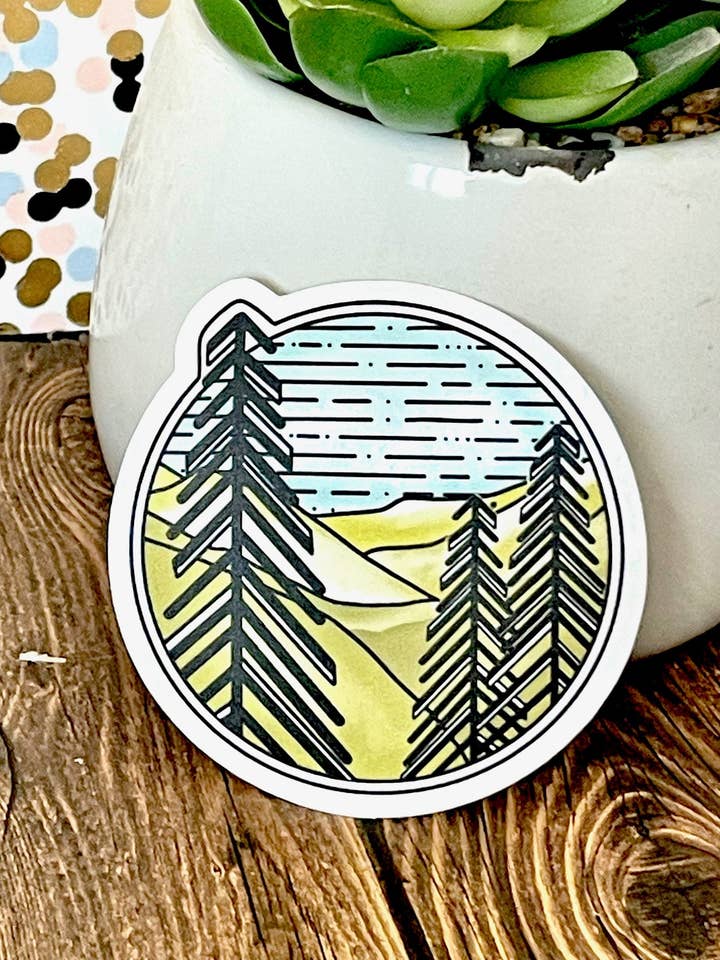Modern Mountain Landscape Sticker for wholesale by Hales Yeah Design