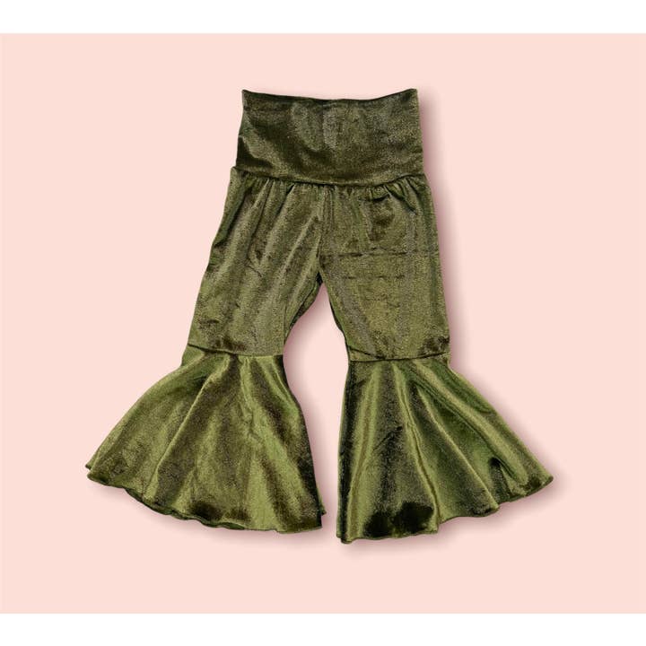 Olive Green Velvet Bell Bottom Pants for wholesale by JDG BOUTIQUE