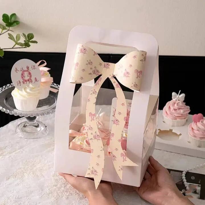 Elegant Design Supply - Wholesale Gift Box - Cute Cupcake Box with Handle and Ribbon (5 pcs/set)