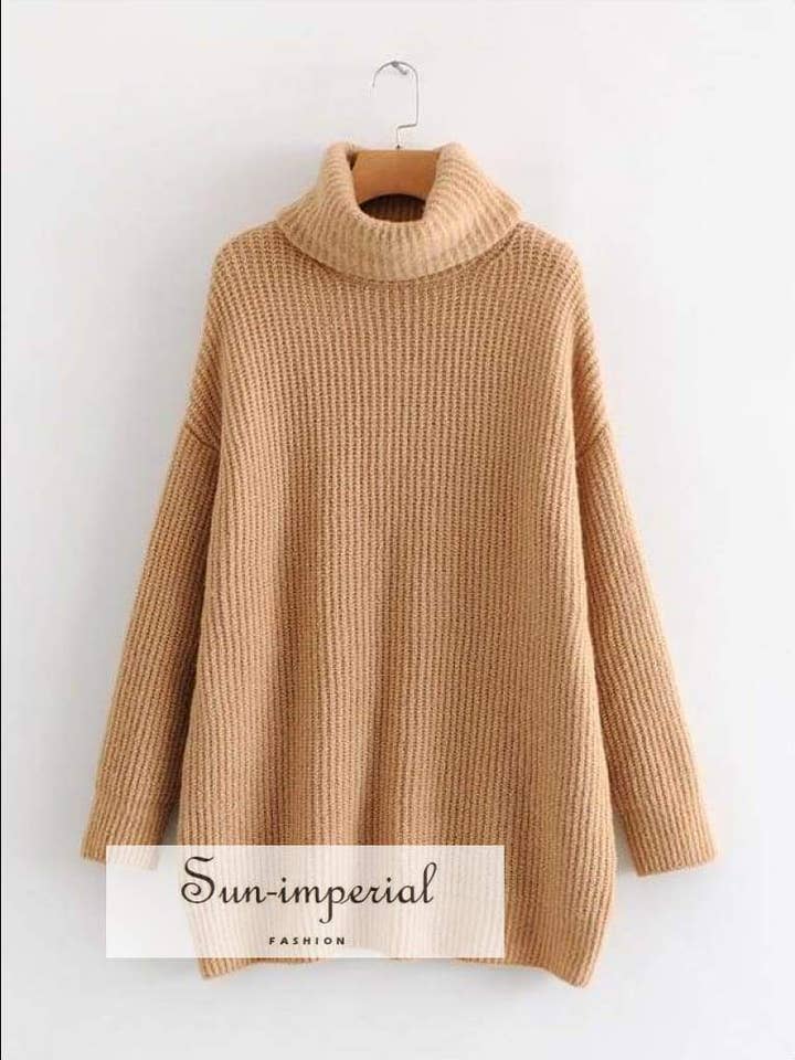 Kvinder Khaki Overdimensionerede Turtleneck Løse Pullovere Jumper for engroshandel hos Sun Imperial