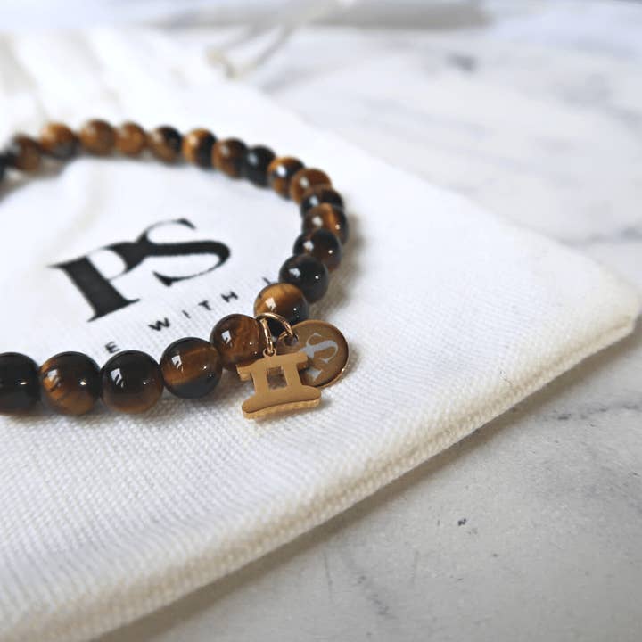 Bracelet signe du zodiaque Gémeaux | Œil de tigre | Astrologie pour la vente par Positivity Shop