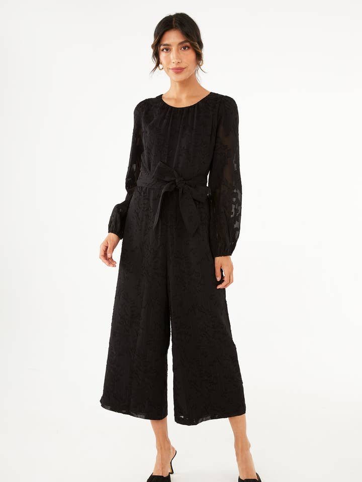 Brie Jumpsuit Svart Burnout Chiffong för wholesale av Abbey Glass