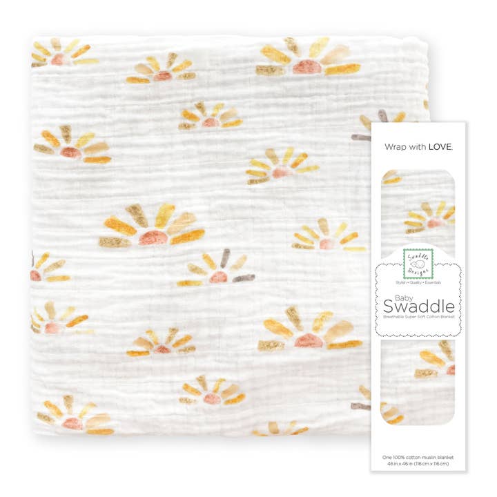Watercolor Sunny Days Muslin Swaddle Blanket for wholesale by SwaddleDesigns