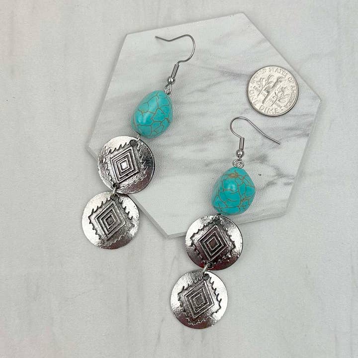 Western Elite Jewelry – wholesale Dangle earrings – ER231217-89 Silver metal with blue turquoise stone Earrings0