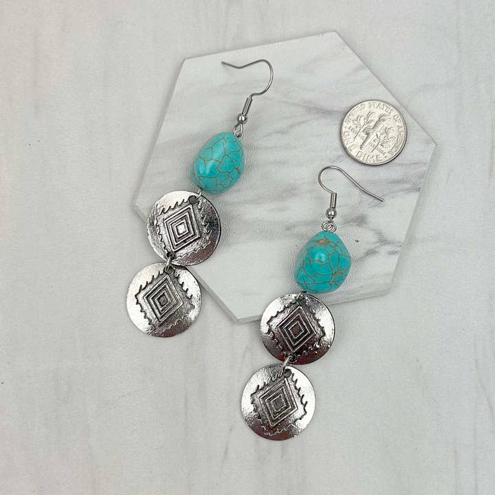 Western Elite Jewelry - Wholesale Dangle Earrings - ER231217-89 Silver metal with blue turquoise stone Earrings