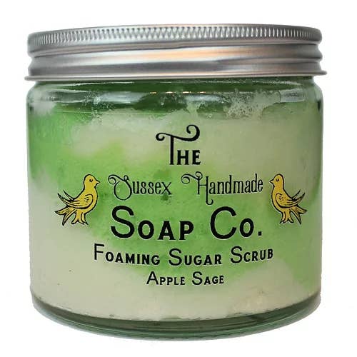 Apple Sage Foaming Sugar Scrub Palm Free & Vegan for wholesale by The Sussex Handmade Soap Company