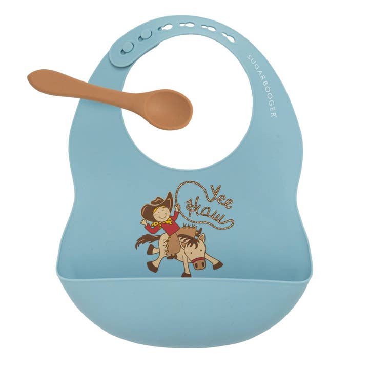 Fresh & Messy Silicone Bib & Spoon Set | Yee Haw for wholesale by Ore’ Originals
