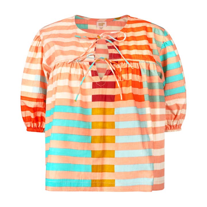Sunshine Tienda - Wholesale Blouse - Women's - Apricot Colorful Stripe Mira Top1