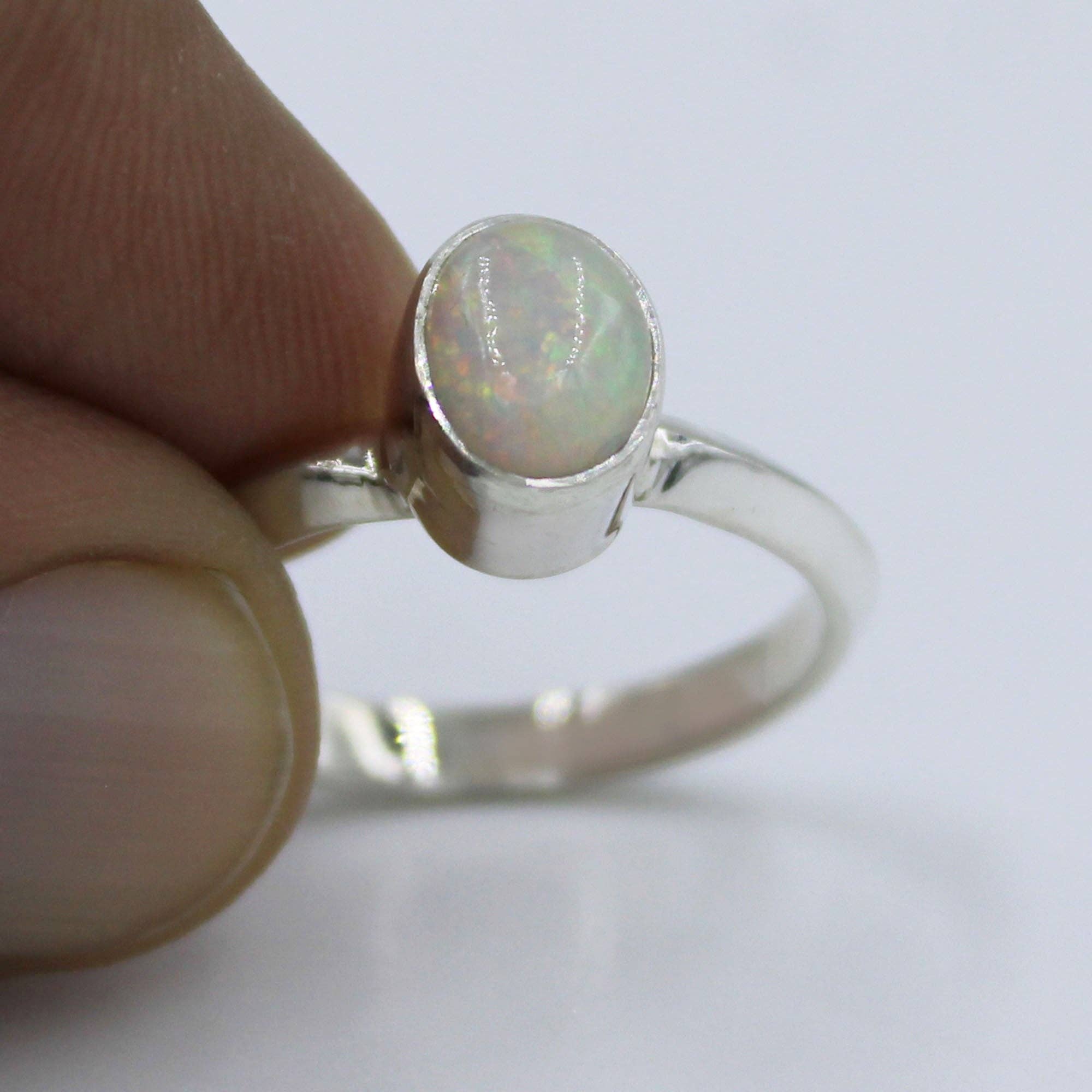 Silvex Jewelry - Wholesale Single Stone/Solitaire Ring - Ethiopian Opal Top Quality Stone Ring, 925 Silver Handmade Oval Shape Ring Size 84