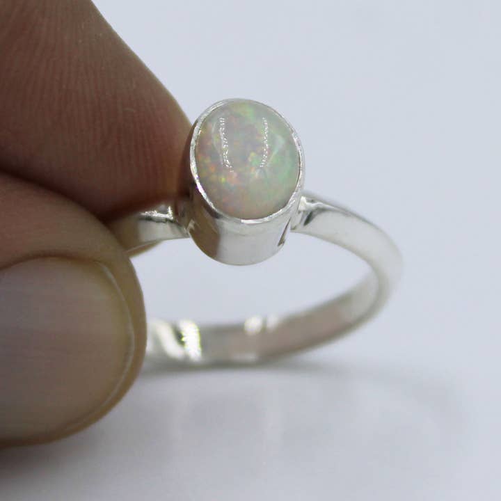 Silvex Jewelry - Wholesale Single Stone/Solitaire Ring - Ethiopian Opal Top Quality Stone Ring, 925 Silver Handmade Oval Shape Ring Size 84