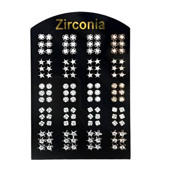 Atlas Fashion - Wholesale Stud/Post Earrings - 60 PCS Assorted Cubic Zirconia Diamond Stud Earrings0