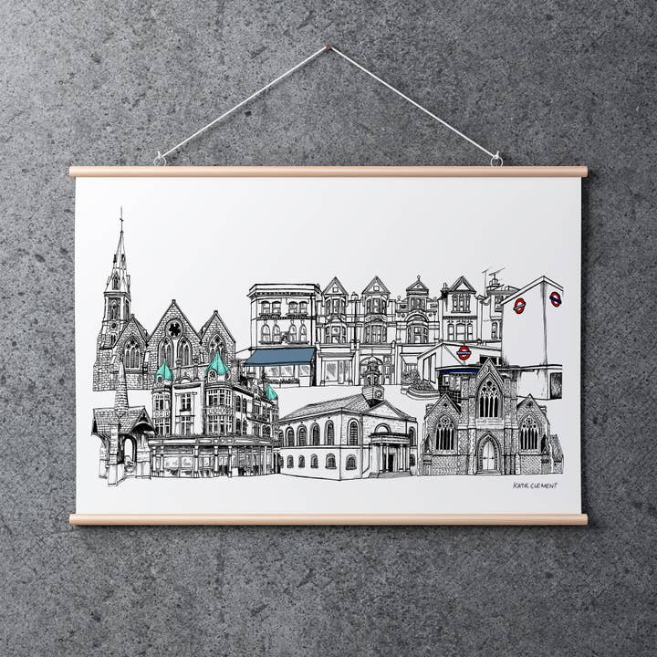 Impression d'art giclée sur le paysage urbain de Wanstead, Londres pour la vente par Katie Clement Illustration