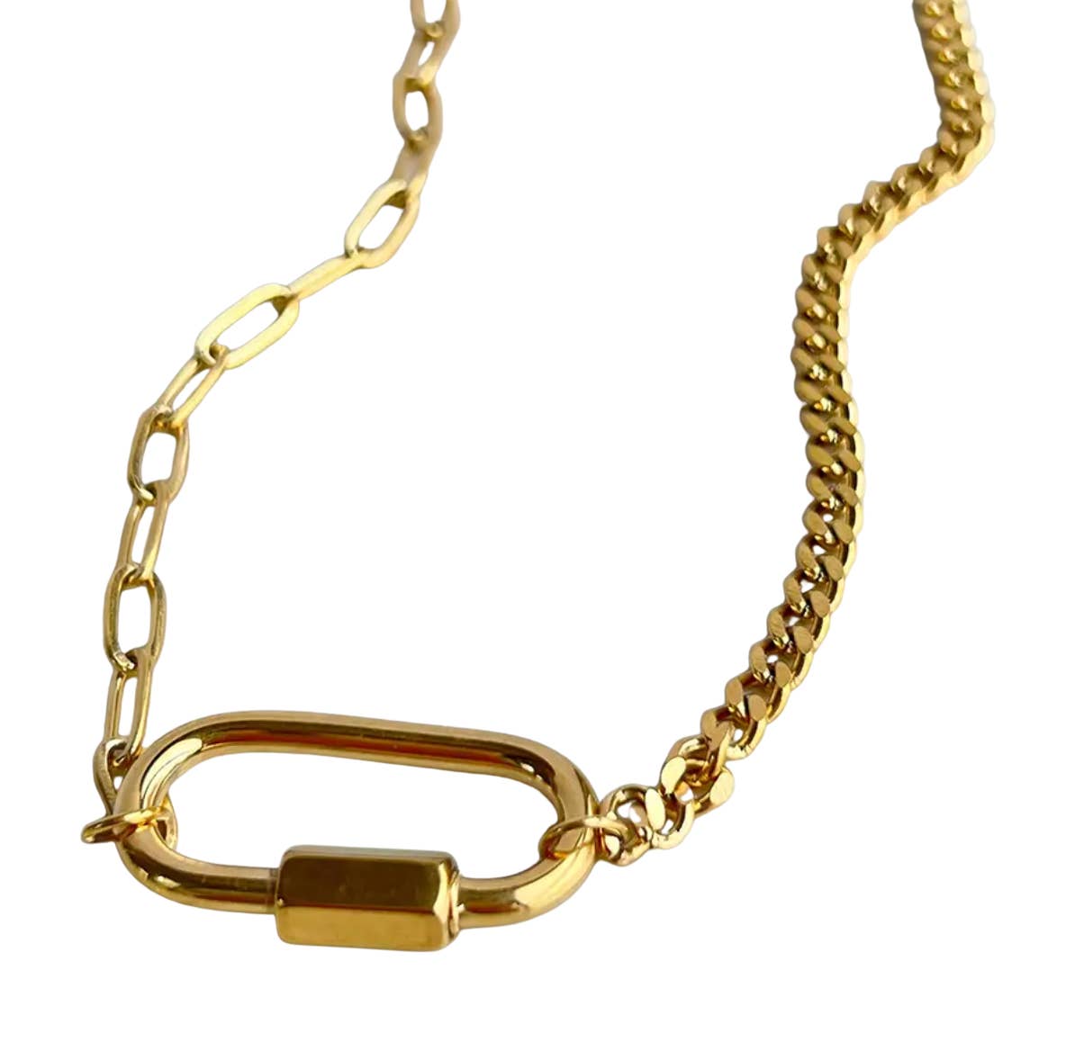 HoopLa - Wholesale Pendant/Charm Necklace - Carabiner Amulet Mixed Metal Stainless Steel necklace