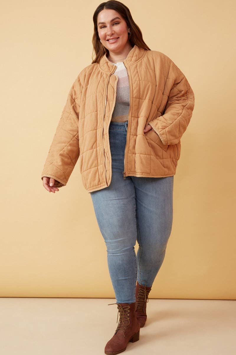 Taupe Womens Quilted Zip Up Padded Jacket for wholesale on Faire7