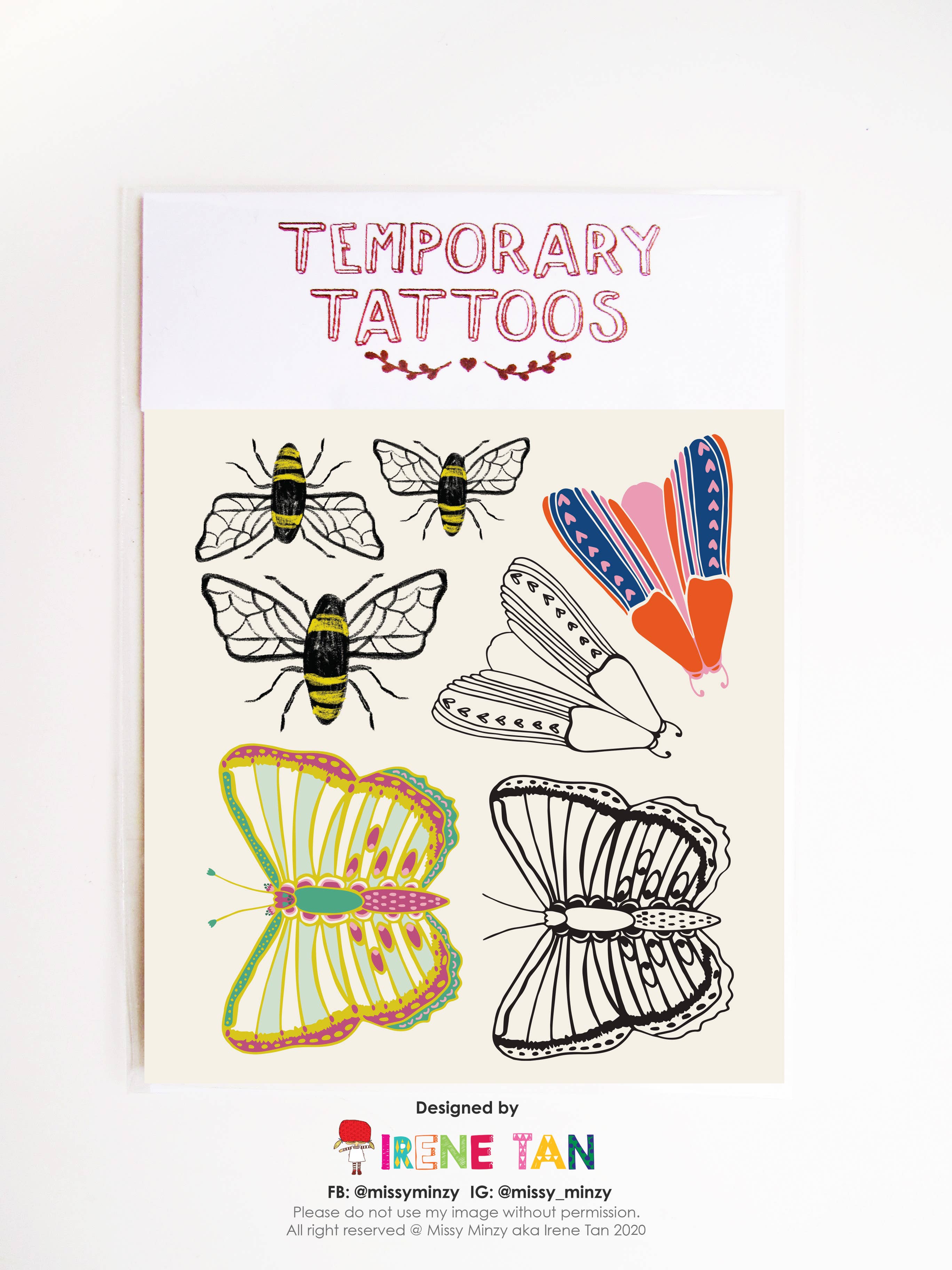 Missy Minzy - Vente Tatouages temporaires - Tatouages temporaires de papillons et d'abeilles0