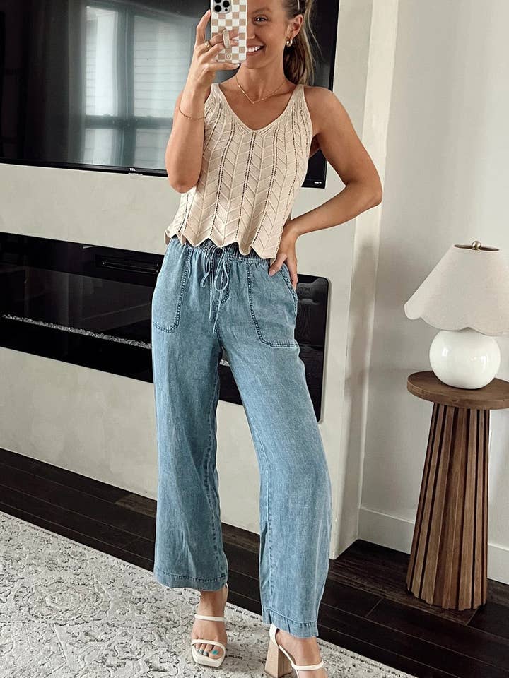 Myosotis Pantalon en jean Myosotis Mineral Wash avec cordon de serrage et taille ample en vente sur Faire