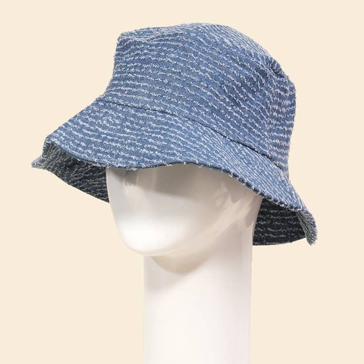 BLUE Striped Denim Bucket Hat for wholesale on Faire0