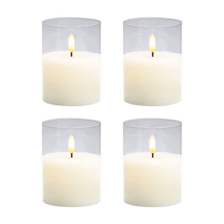 Battery Operated 3D Wick Flame LED Candles in Clear Holders for wholesale by LumaBase