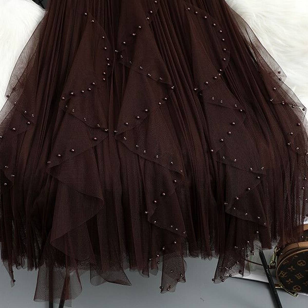 ACCITY - Wholesale Skirt - Women's - BEADED MESH PLEATED SKIRT A LINE TULLE SKIRT_CWBLS039814