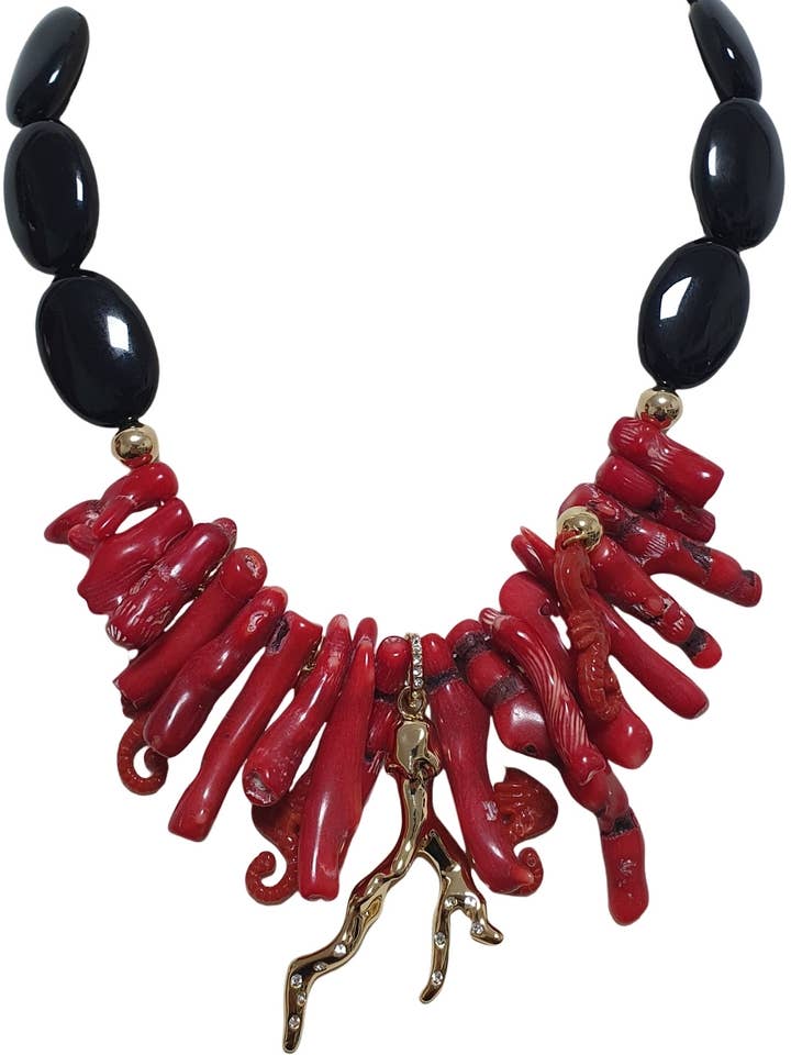 Collar de ágatas negras con ramitas de coral para venta al por mayor de L'OFFICIEL SRL
