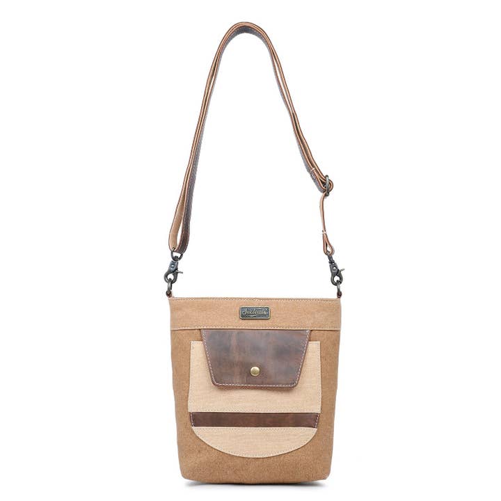 Sac à bandoulière en toile et cuir pour femme - Dun/Lion pour la vente par Sixtease Bags USA