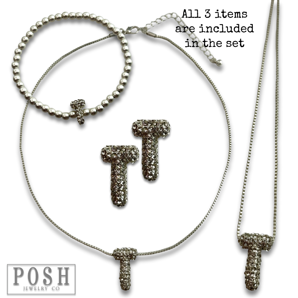 Pink Panache Brands - Wholesale Jewelry Set - Rhinestone initial jewelry set25