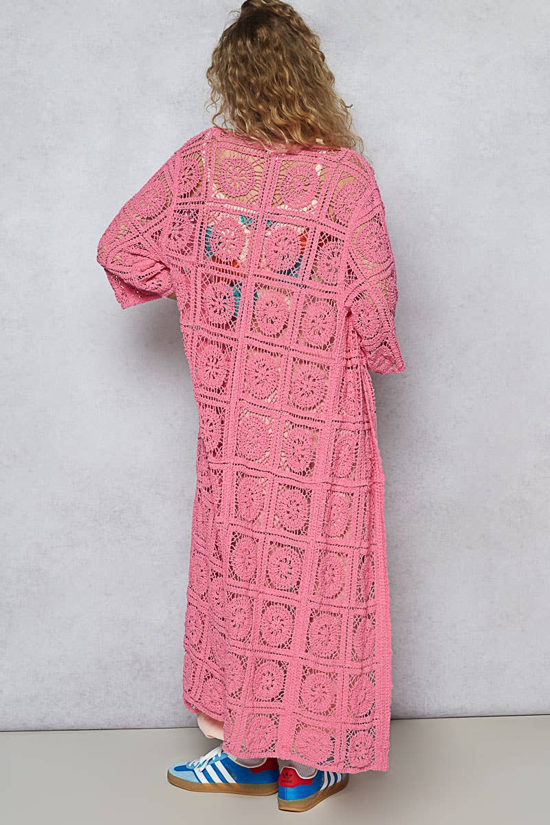 Pol Clothing - Wholesale Cardigan - Women's - Long Sleeve Crochet Open Long Cardigan8