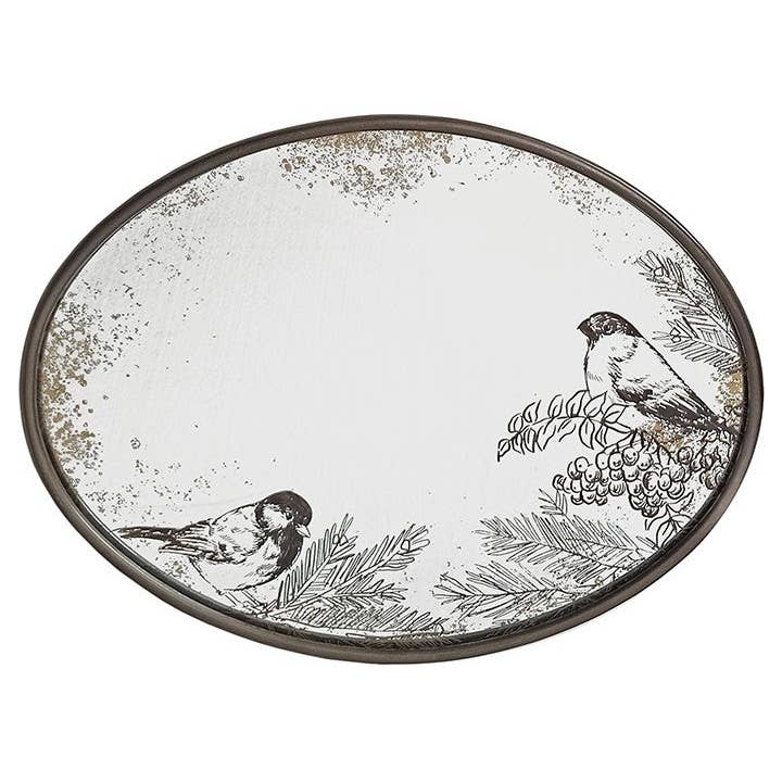 Oval Mirror with Easel and Bird Sketch Design - 16" x 12" for wholesale by Will's Company