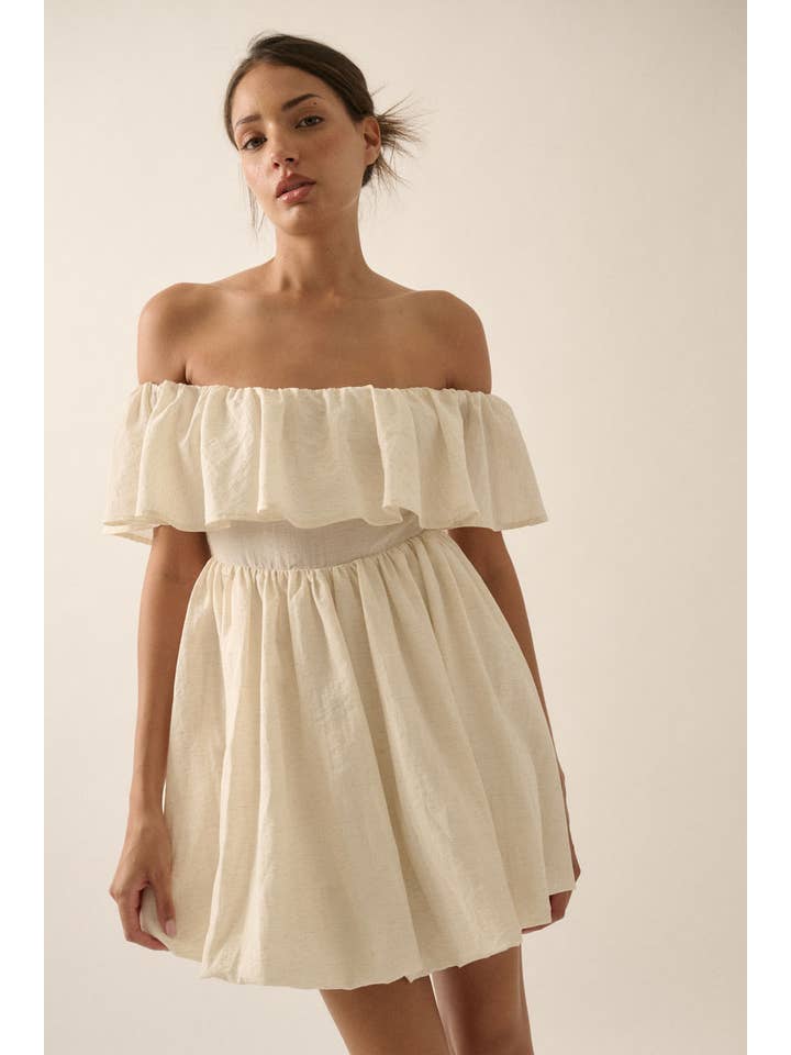 Promesa USA - Wholesale Dress - Women's - Linen-Blend Strapless Flounce Bubble Mini Dress