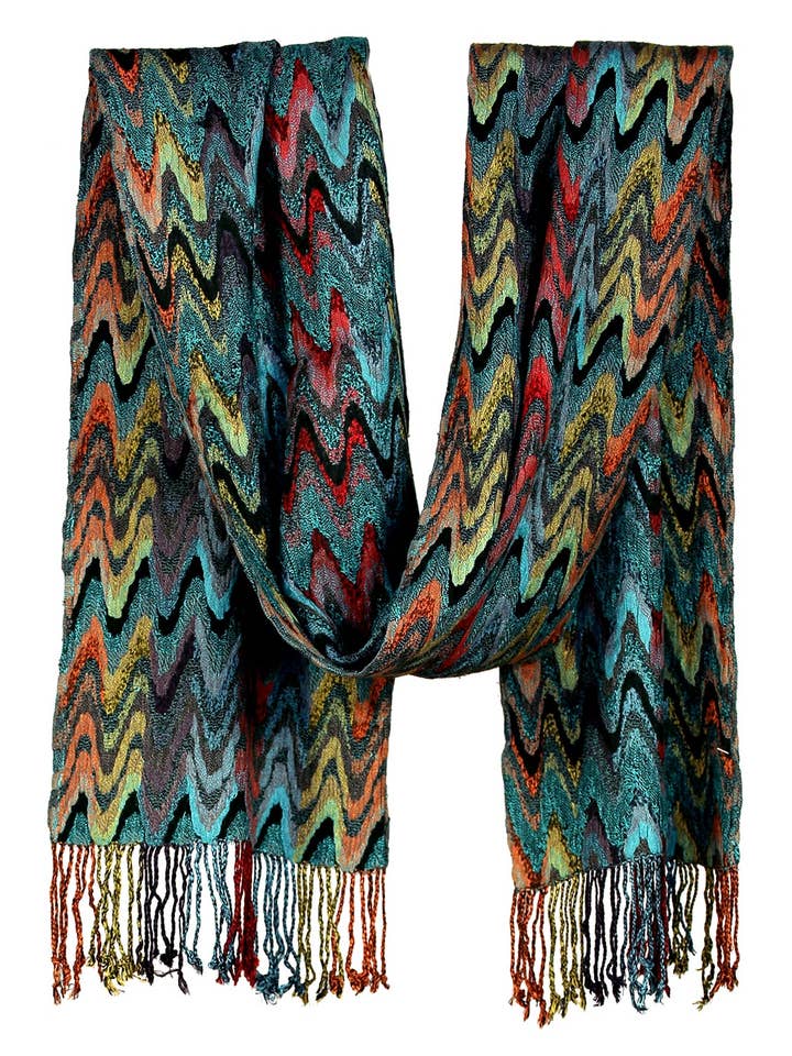 Écharpe Zig Zag Soul – Écharpe longue multicolore, 100 % viscose pour la vente par Sunshine Joy