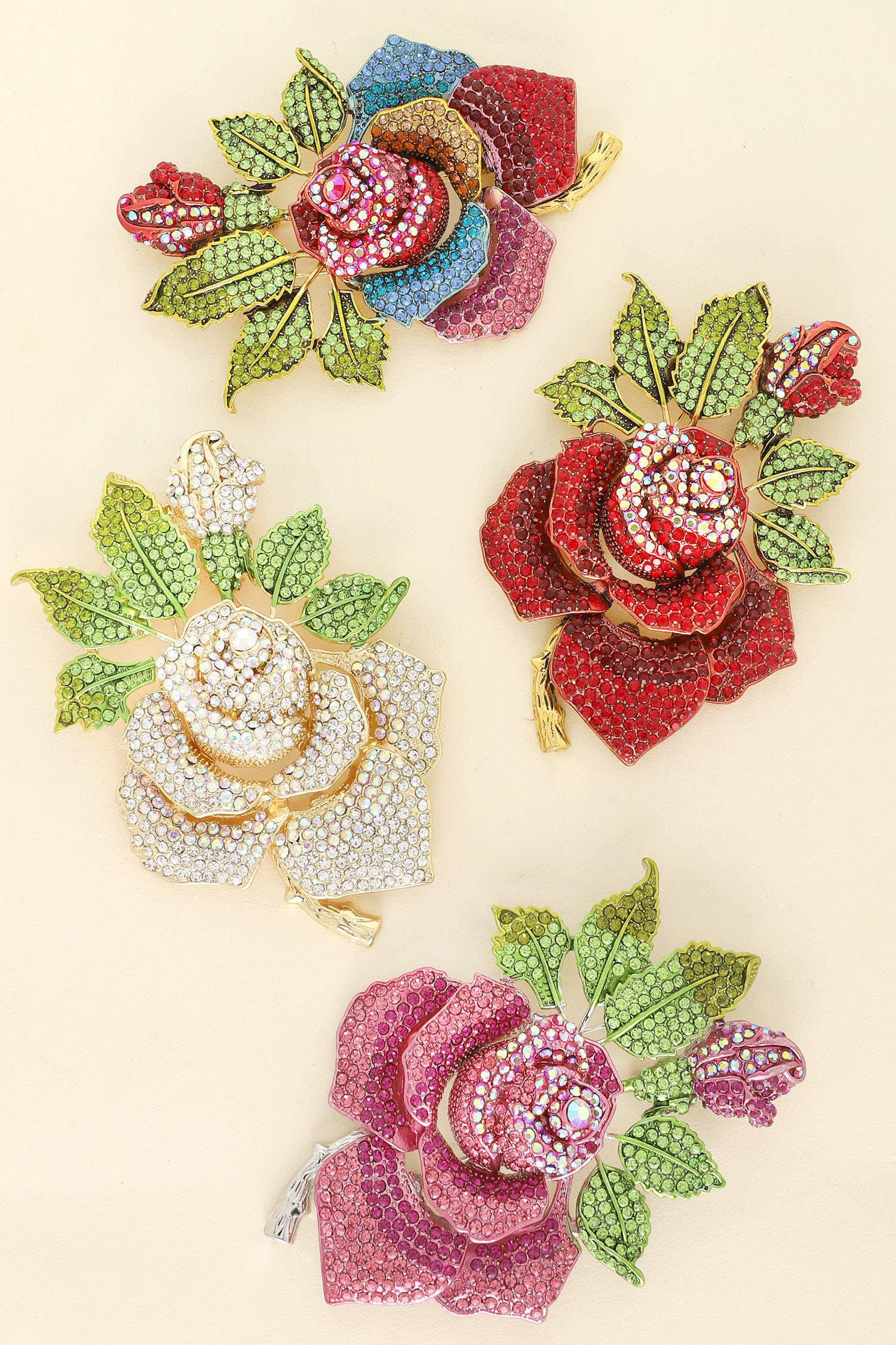 SP Sophia Collection - Wholesale Brooch - Vintage Rhinestone Pave Blooming Rose Brooch Pin1