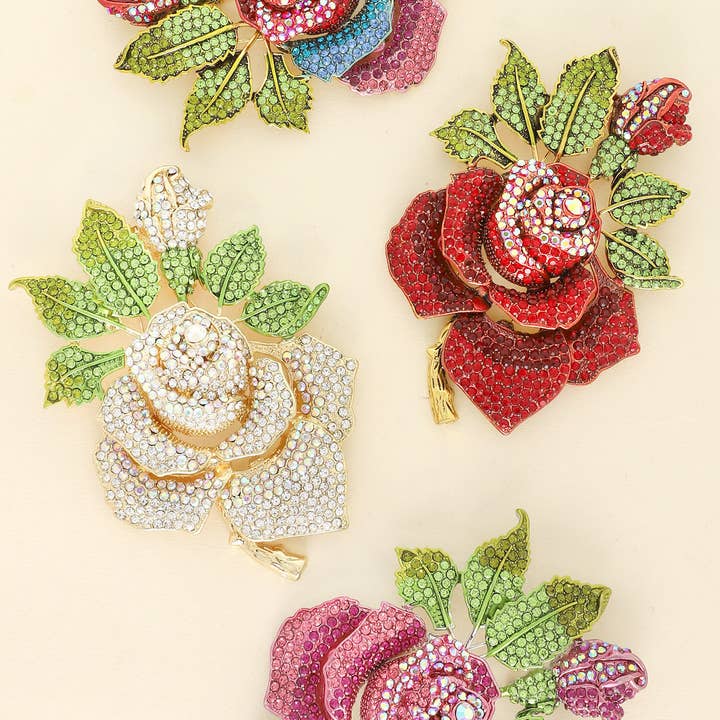 SP Sophia Collection - Wholesale Brooch - Vintage Rhinestone Pave Blooming Rose Brooch Pin1