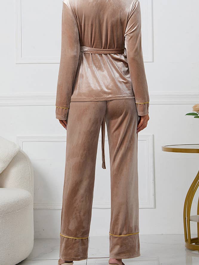 UNISHE - Vente Haut et bas de pyjama – femme - Ensemble de pyjama en velours brodé rose HYG0413