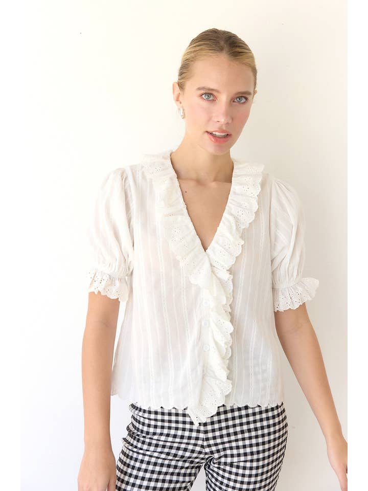 RAISONNEL - Wholesale Blouse - Women's - V-NECK RUFFLE BLOUSE - RT1017