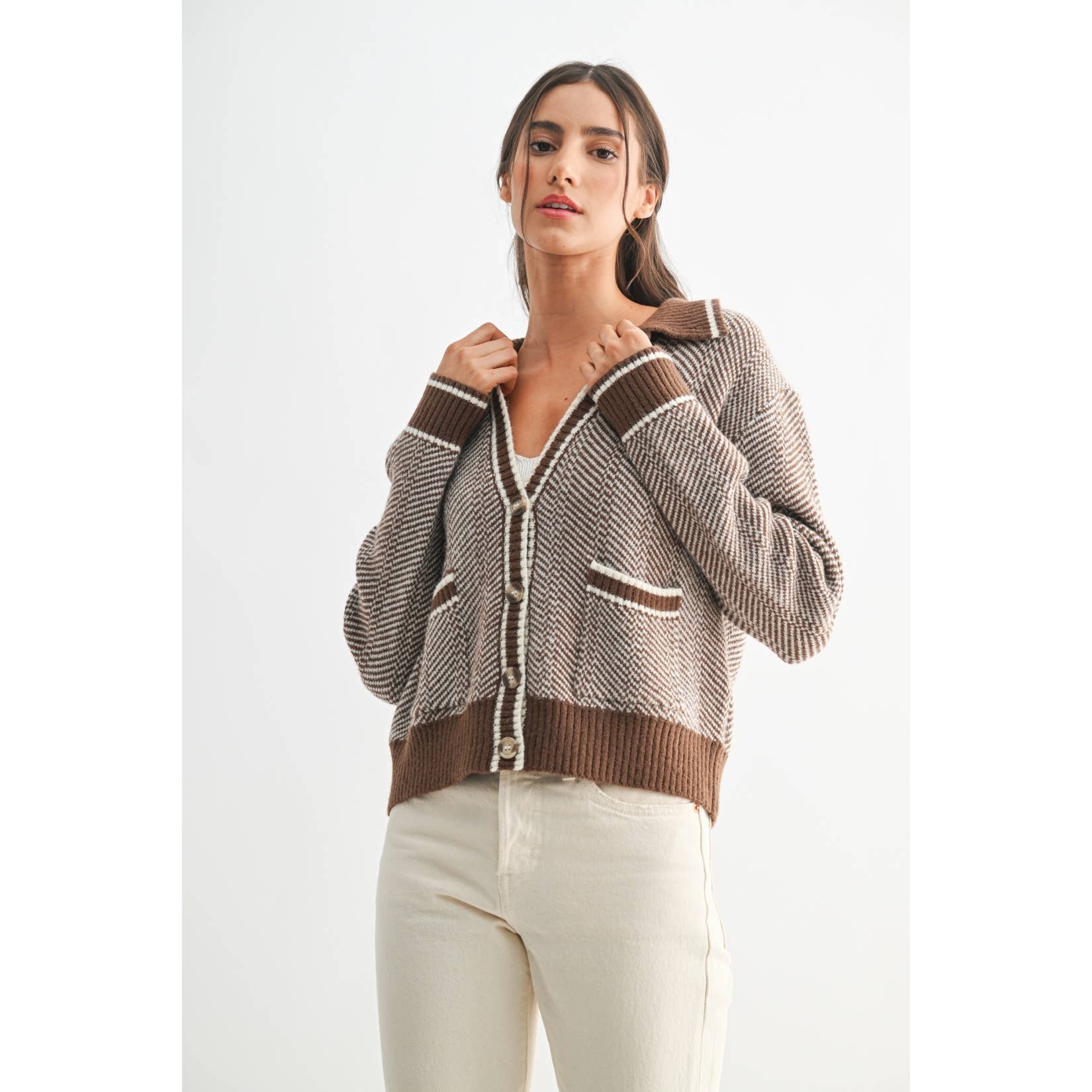 Camellia - Wholesale Knit Sweater - Women's - CW10236E HERRINGBONE KNIT CARDIGAN5