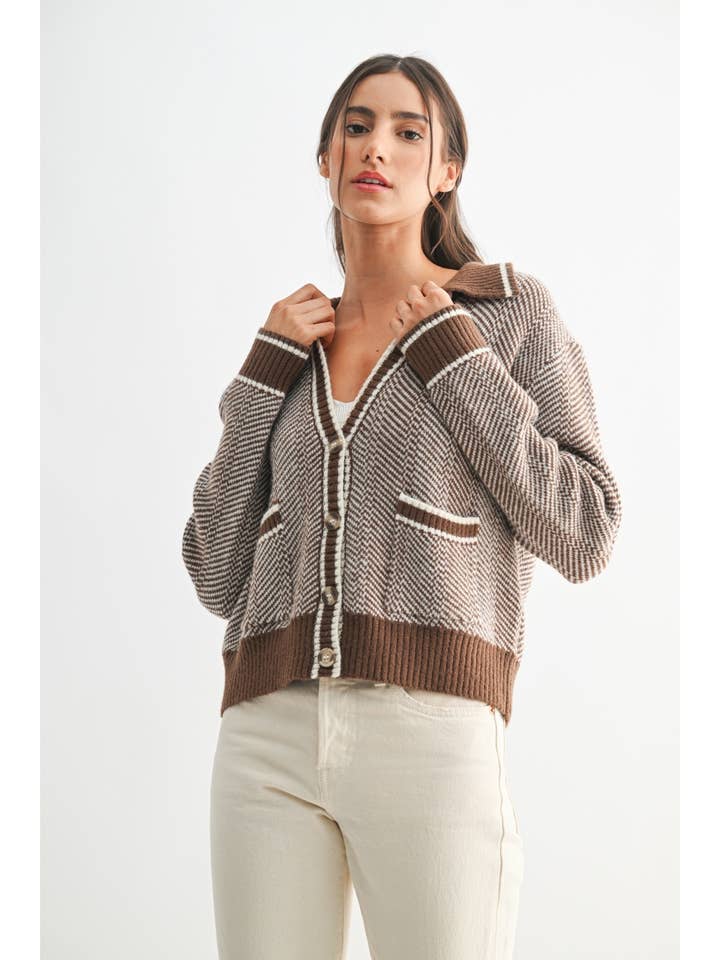 Camellia - Wholesale Knit Sweater - Women's - CW10236E HERRINGBONE KNIT CARDIGAN5