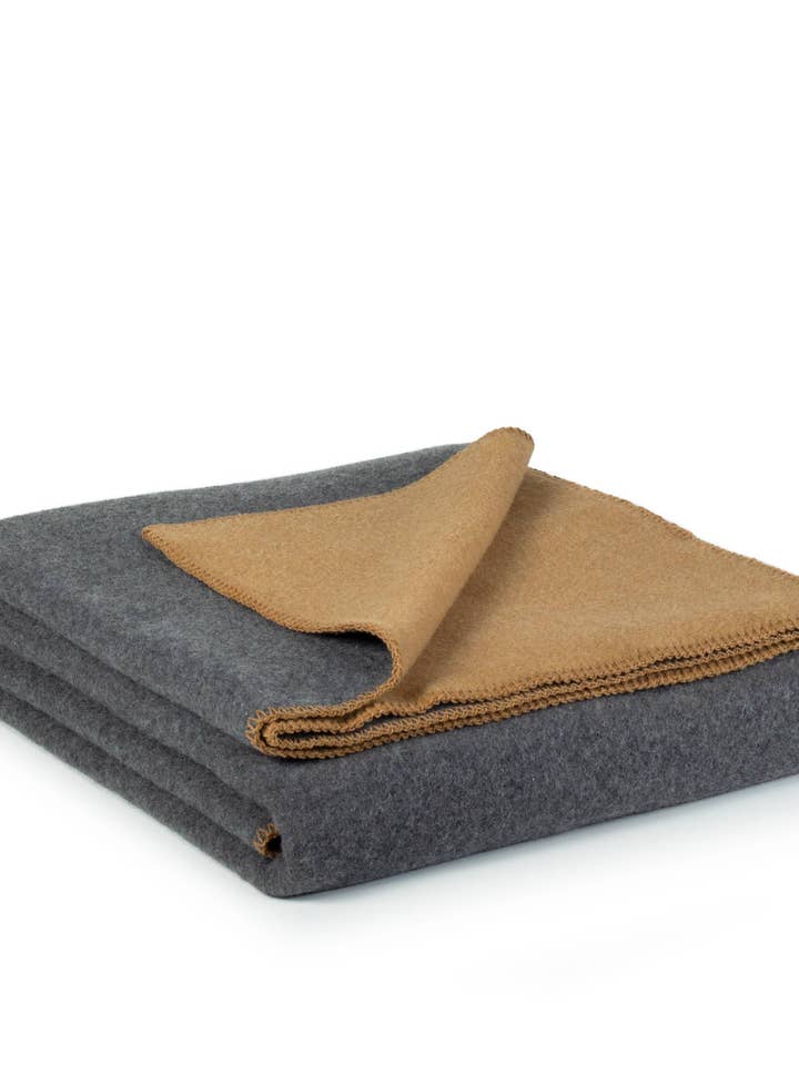 Couverture en laine mérinos SUN DUST simple - gris/jaune pour la vente par MoST