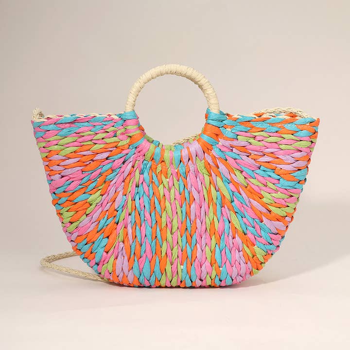 Sensibling Corp. – Großhandel Henkeltasche – Damen – Mehrfarbige gewebte Jute-Handtasche mit rundem Griff / Handtasche6