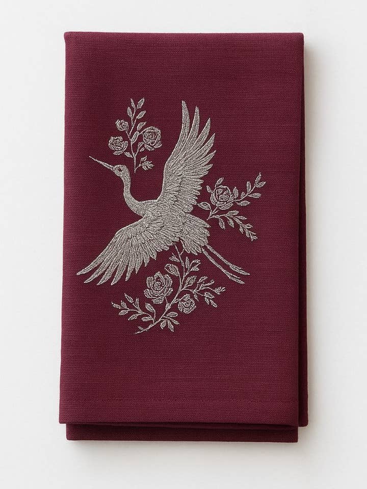 Linnen Geborduurde Servetten Premium Kwaliteit 16x16'' Kraanvogel voor wholesale door Handmade Originals Ukraine