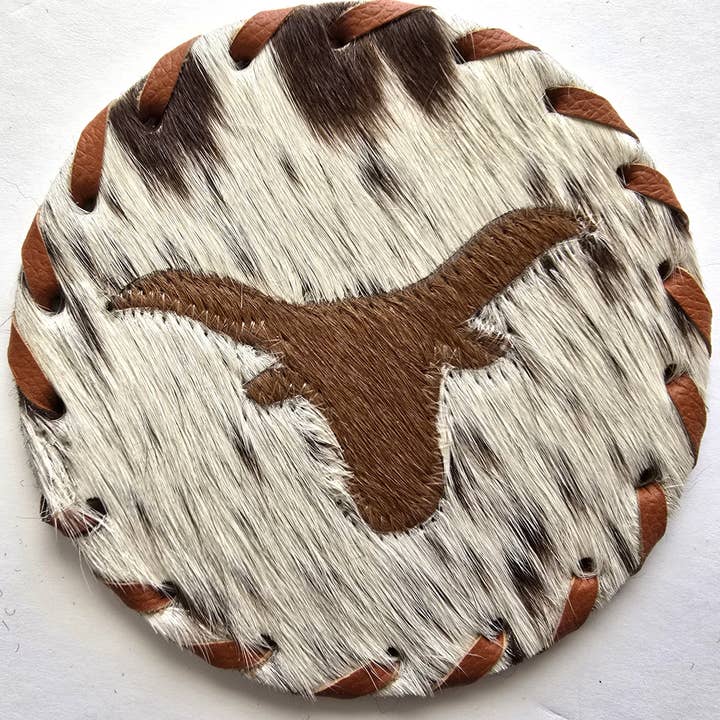Ranchers Closet - Wholesale Coasters - 4 Large Cowhide Hair-on Coaster - Bull Theme Western Decor 6