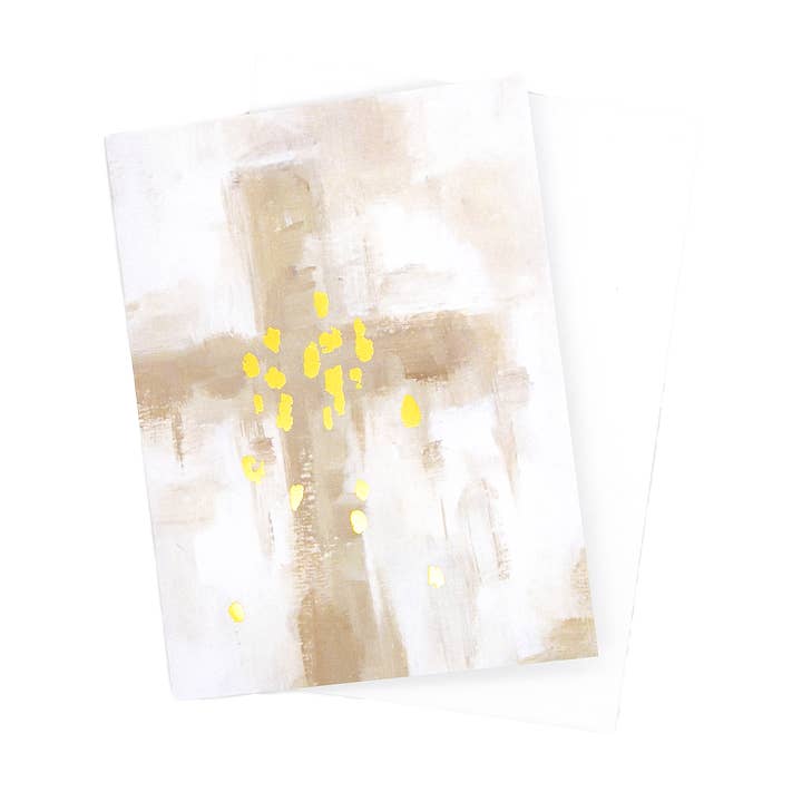 Tan Cross with Gold Foil Notecard Set for wholesale by Mads Studio & Co.