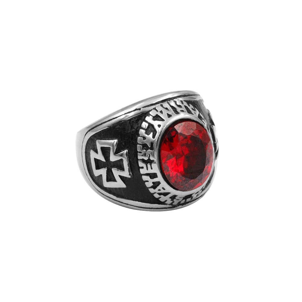 Awaken – Anel de cocktail/declaração por atacado – Anel com Pedra Vermelha e Cruz A-4233