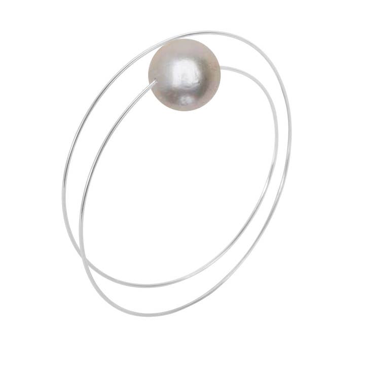 Circle Wrap Bangle with Large Round Freshwater Pearl for wholesale by Melissa McArthur - Jewellery Made in London