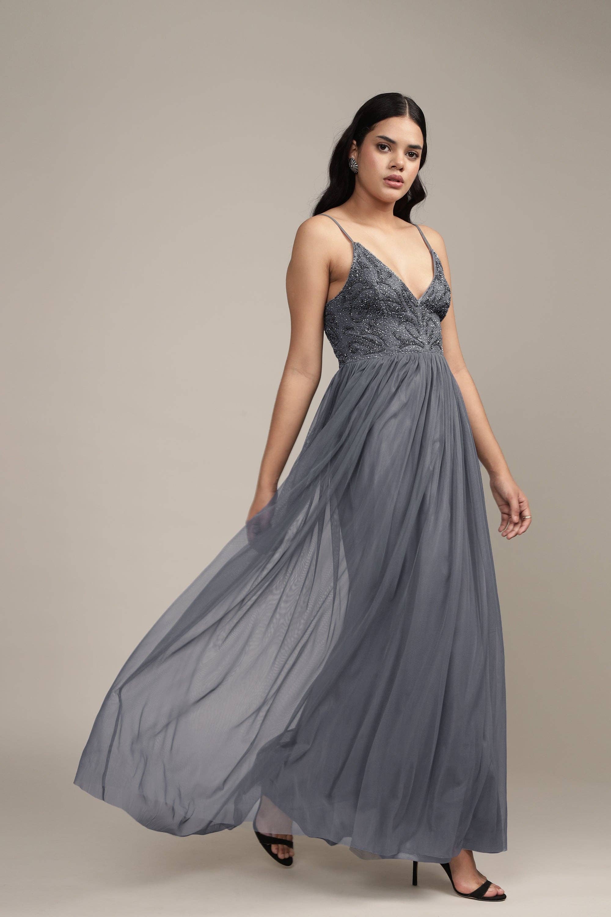 Seraphina Embellished Maxi Dress in Grey for wholesale on Faire1